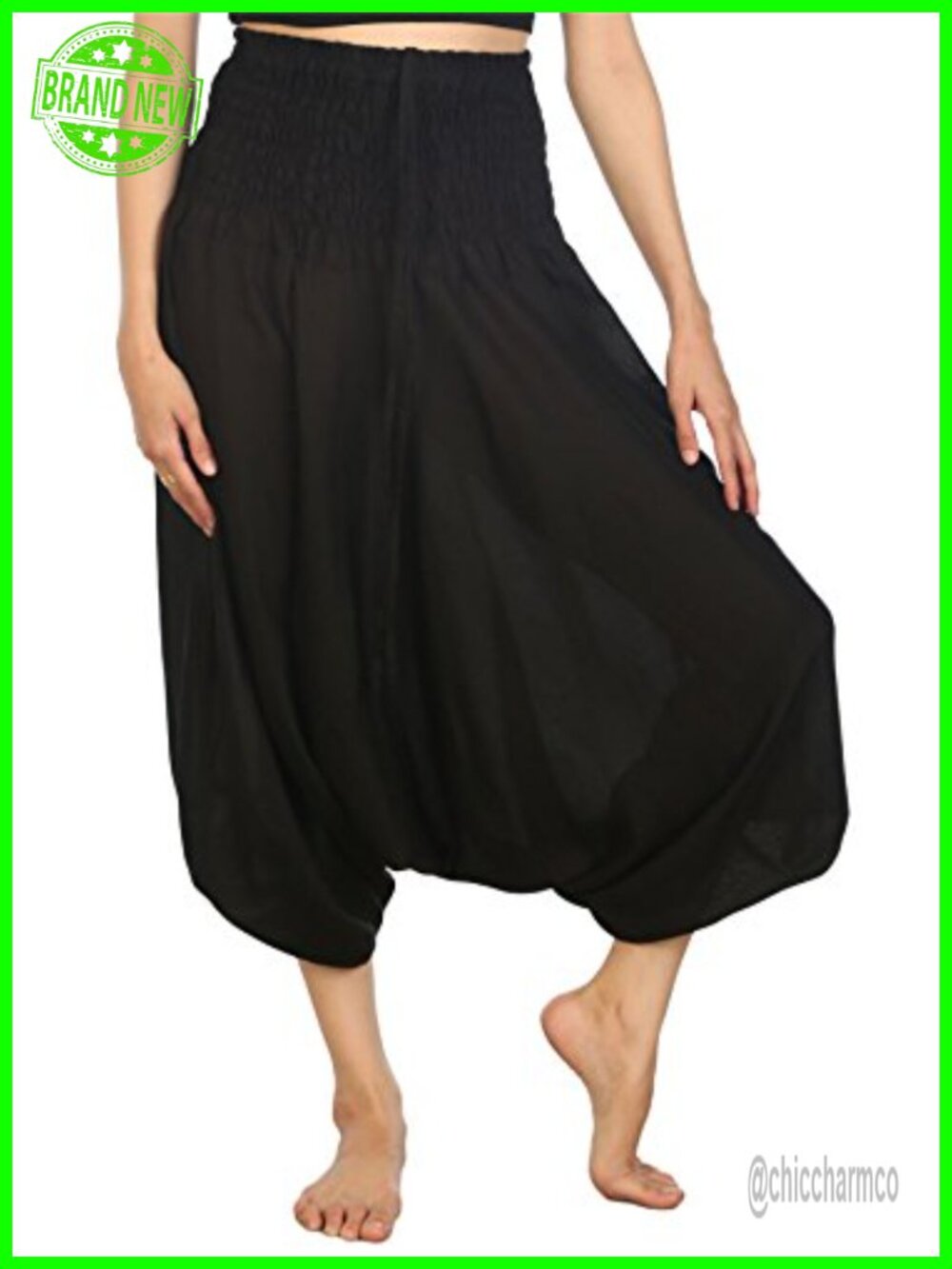 Harem Yoga Pants Women Loose Fit Smocked High Waist Rayon Wide Leg